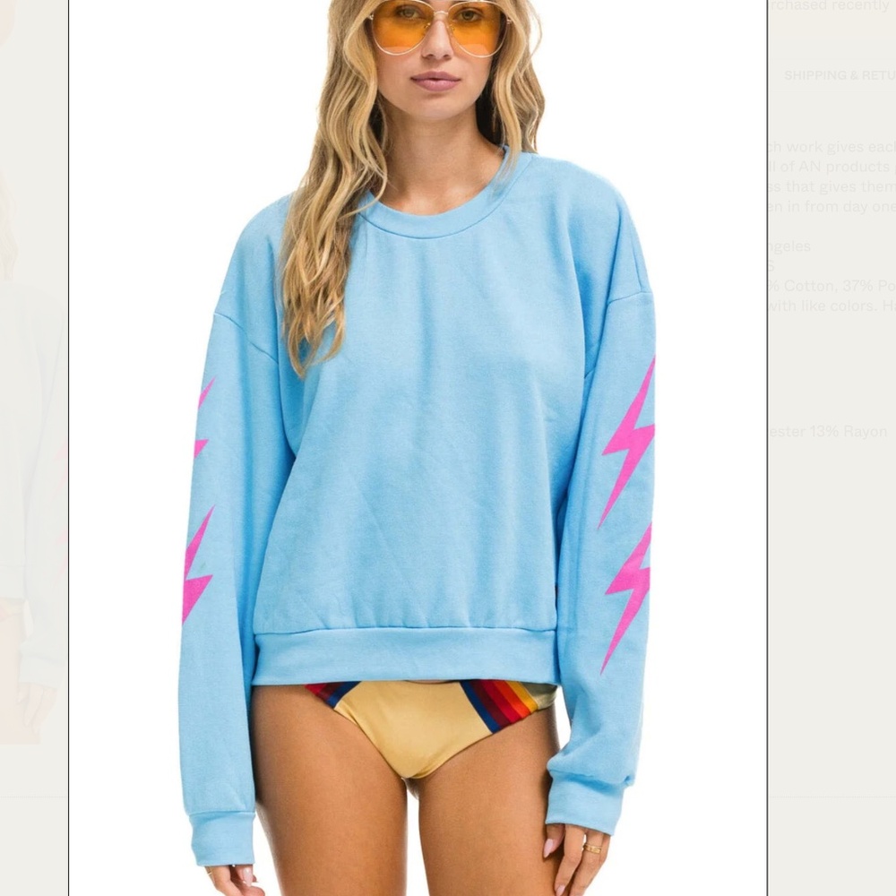 Aviator Nation Blue Sweatshirt with Pink Accents